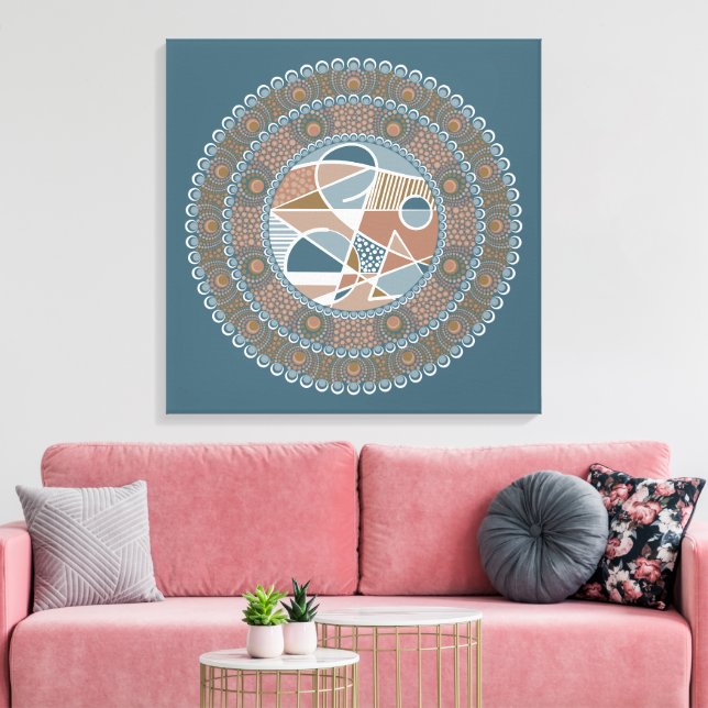 Personalized Teal and Gold Abstract Accent Mandala Canvas Print (Insitu(LivingRoom))