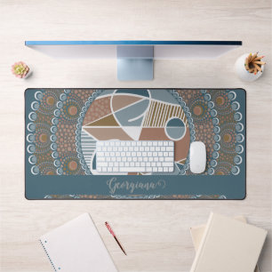 Personalized Teal and Gold Abstract Accent Mandala Desk Mat