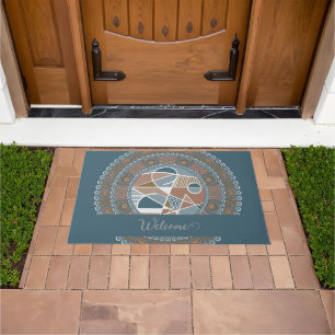 Personalized Teal and Gold Abstract Accent Mandala Doormat