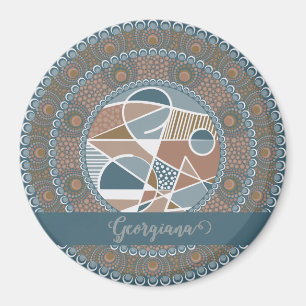 Personalized Teal and Gold Abstract Accent Mandala Magnet
