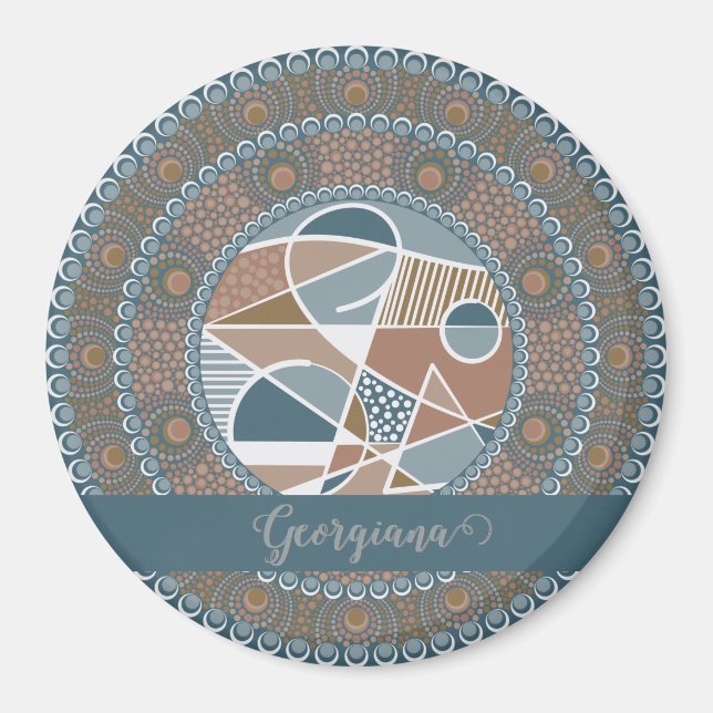 Personalized Teal and Gold Abstract Accent Mandala Magnet (Front)