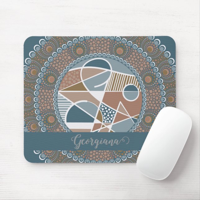 Personalized Teal and Gold Abstract Accent Mandala Mouse Pad (With Mouse)
