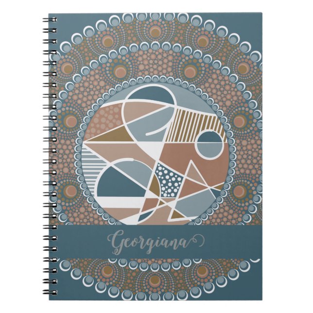 Personalized Teal and Gold Abstract Accent Mandala Notebook (Front)