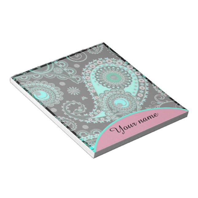 Personalized Teal and pink paisley  Notepad (Angled)