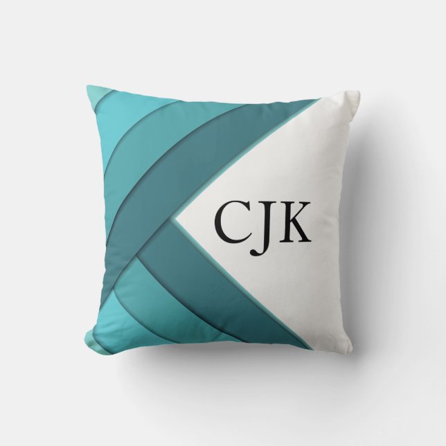 Personalized Teal and White Geometric  Throw Pillow (Front)