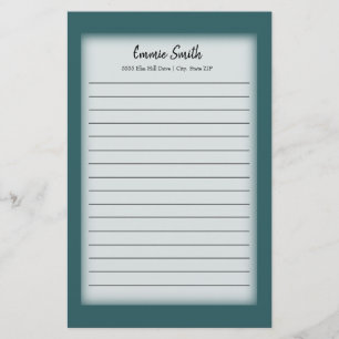 Personalized Teal and White Lined Stationery