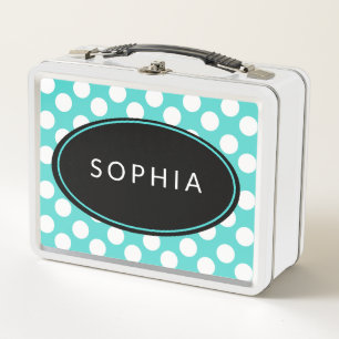 Personalized Teal and White Polka Dot Lunchbox