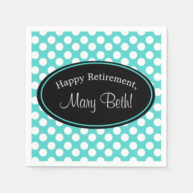 Personalized Teal and White Polka Dot Paper Napkin (Front)
