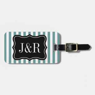 Personalized teal and white striped luggage tag