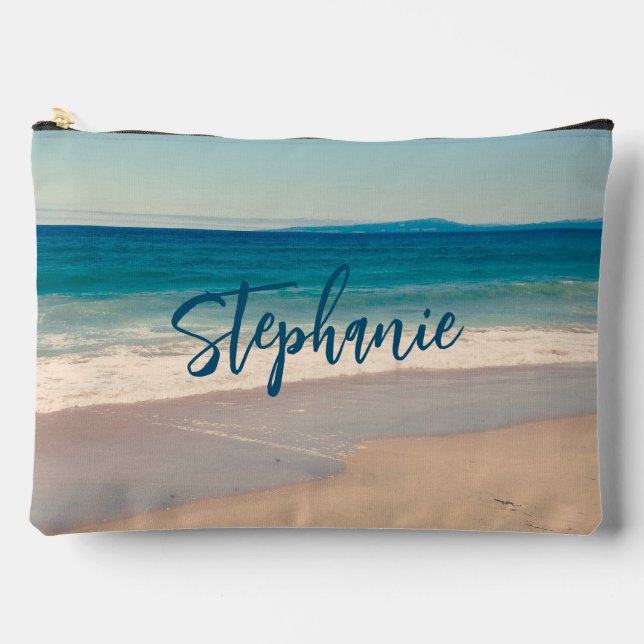Personalized Teal Beach Photo Accessory Pouch (Front)