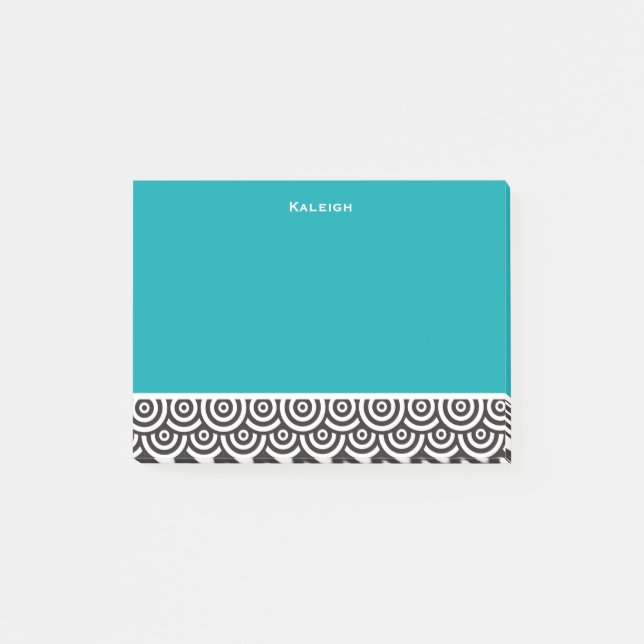 Personalized Teal Black and White Retro Post-it Notes (Front)
