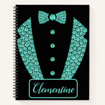 Personalized Teal Black Glitter Tuxedo Sketchbook