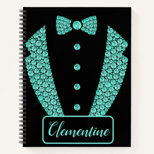 Personalized Teal Black Glitter Tuxedo Sketchbook Notebook
