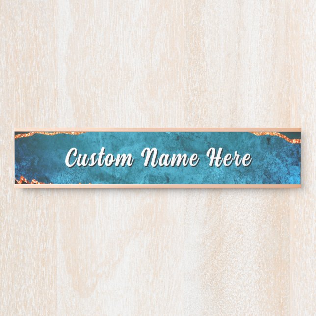 Personalized Teal Blue Gold Custom Name Door Sign (Front)