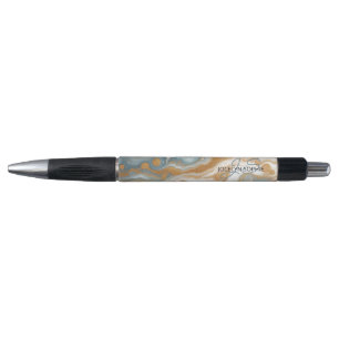 Personalized Teal Blue Gold Marble Art Pattern Pen