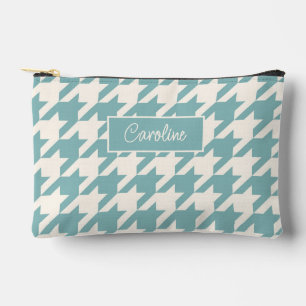Personalized Teal Blue Green Houndstooth Pattern Accessory Pouch