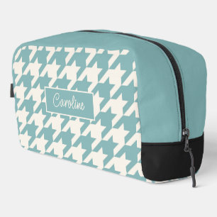 Personalized Teal Blue Seafoam Green Houndstooth Dopp Kit