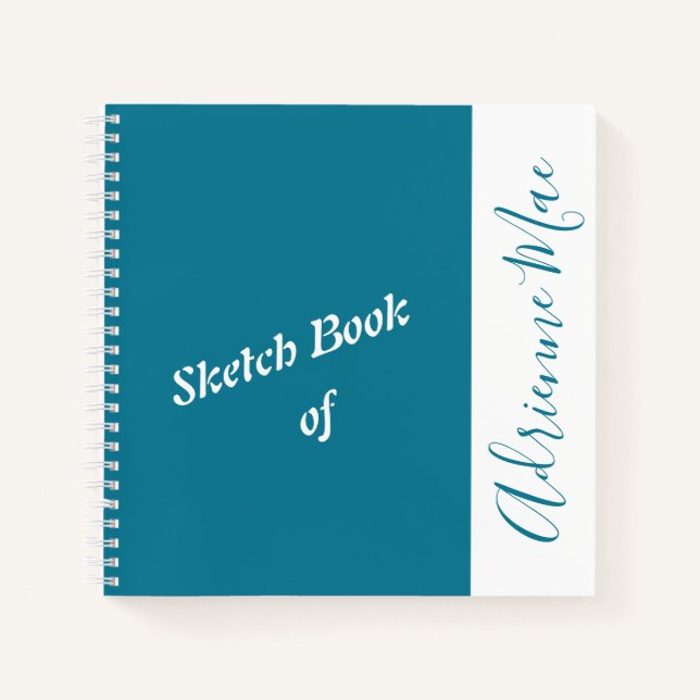 Personalized Teal Blue & White Sketch Book (Front)