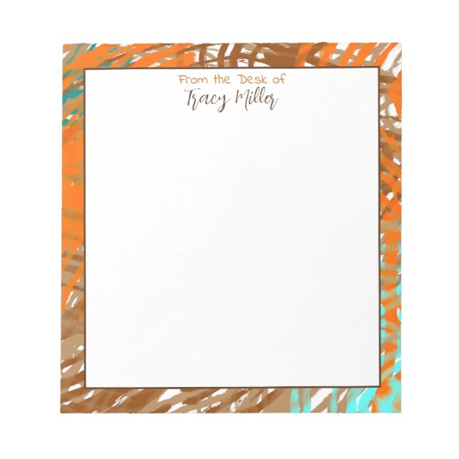 Personalized Teal, Brown and Orange Abstract Notepad (Front)