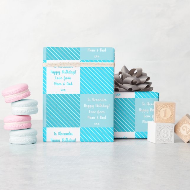 Personalized Teal Buffalo Check Birthday Wrapping Paper (Baby Shower)