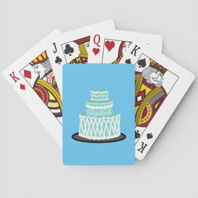 Personalized Teal Cake Playing Cards (Back)
