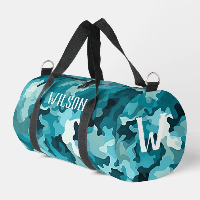 Personalized Teal Camouflage Duffle Bag (Left Corner)