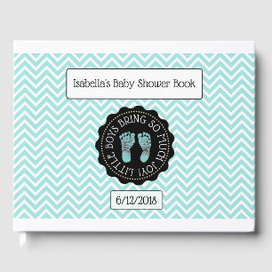 Personalized Teal Chevron Stripes Baby Shower Book