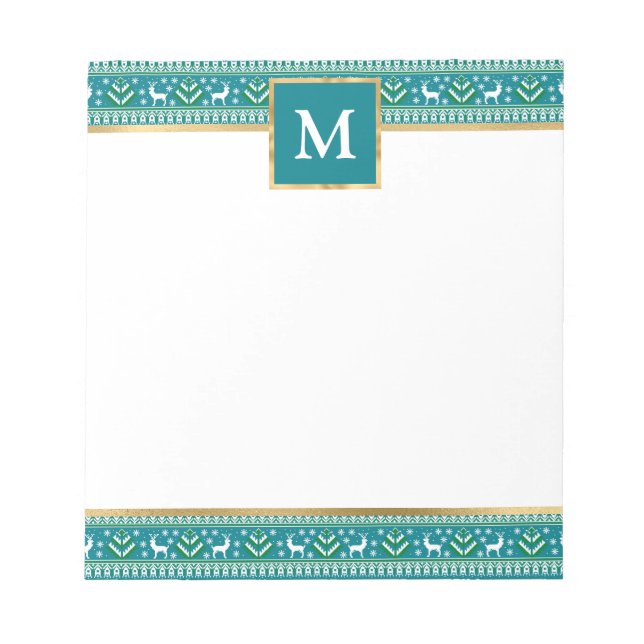 Personalized Teal Christmas Fair Isle Notepad (Front)
