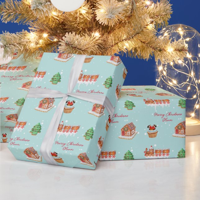 Personalized Teal Christmas Wrapping Paper (Holidays)