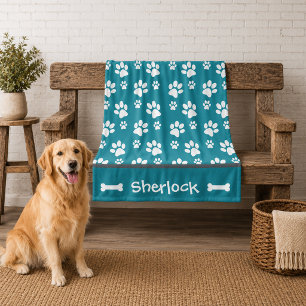 Personalized Teal Dog Blanket Puppy Gift 