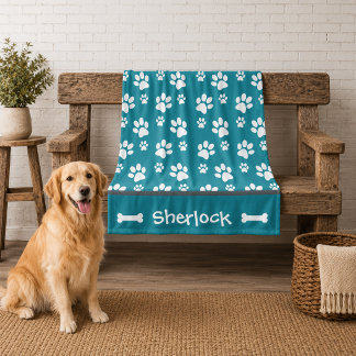 Personalized Teal Dog Blanket Puppy Gift