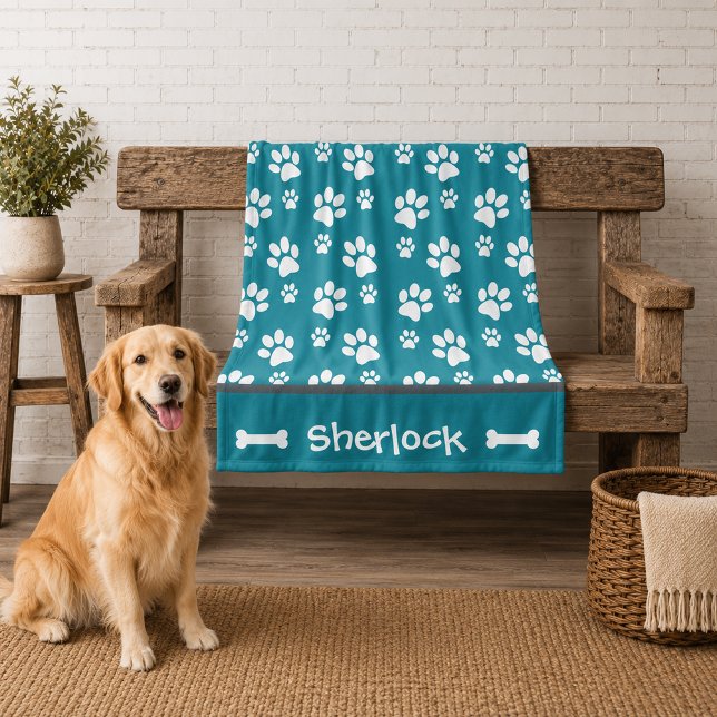 Personalized Teal Dog Blanket Puppy Gift  (personalized teal dog blanket)