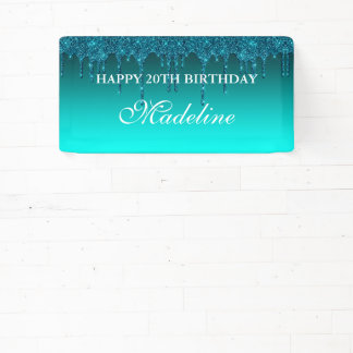 Personalized Teal Dripping Glitter Birthday Banner