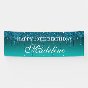 Personalized Teal Dripping Glitter Birthday Banner