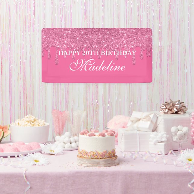 Personalized Teal Dripping Glitter Birthday Banner (Party)