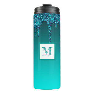Personalized Teal Dripping Glitter Thermal Tumbler