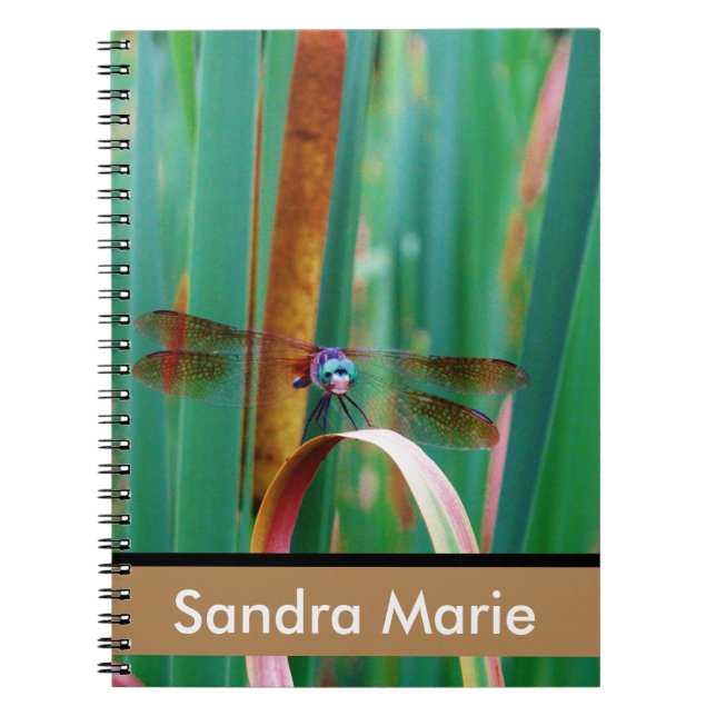 Personalized Teal Eyed Dragonfly cattails Notebook (Front)