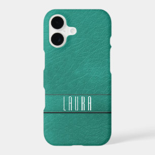Personalized Teal Faux Leather Phone Case