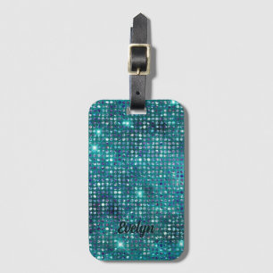 Personalized Teal Glitter Luggage Tag