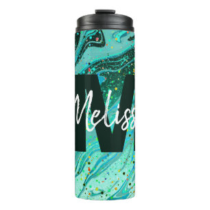 Personalized Teal glitter marble Thermal Tumbler