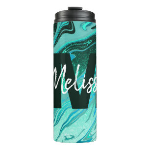 Personalized Teal glitter marble Thermal Tumbler