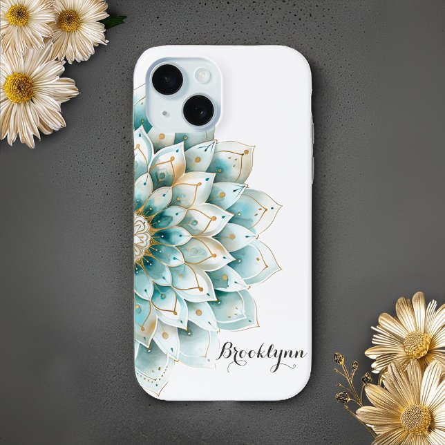 Personalized Teal Gold Floral Mandala Case-Mate iPhone Case (Creator Uploaded)