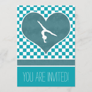 Personalized Teal Green Chequered Gymnastics Invitation