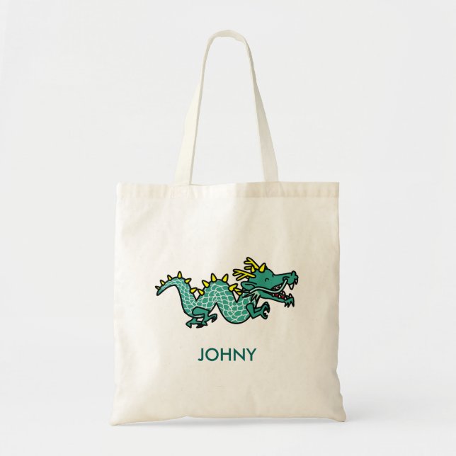Personalized Teal Green Dragon Tote Bag (Front)