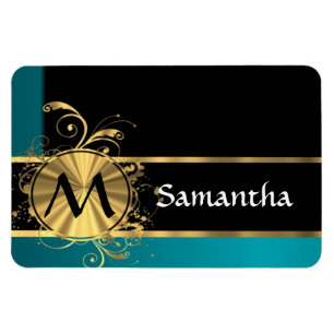 Personalized teal green vintage monogram magnet