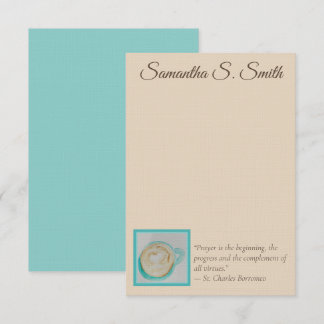 Personalized Teal Heart Coffee Cup Flat Note Card