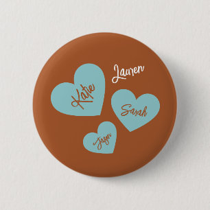 Personalized Teal Hearts With Children's Names 2 Inch Round Button