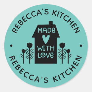 Personalized Teal Homemade With Love Classic Round Sticker