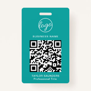 Personalized Teal Logo QR Code Employee ID Work Badge