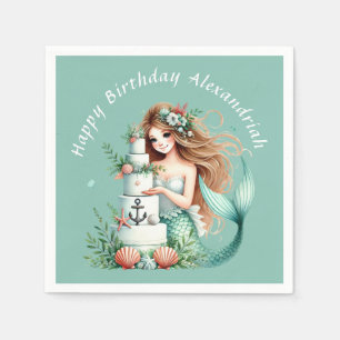 Personalized Teal Mermaid Beach Birthday Invite Napkin
